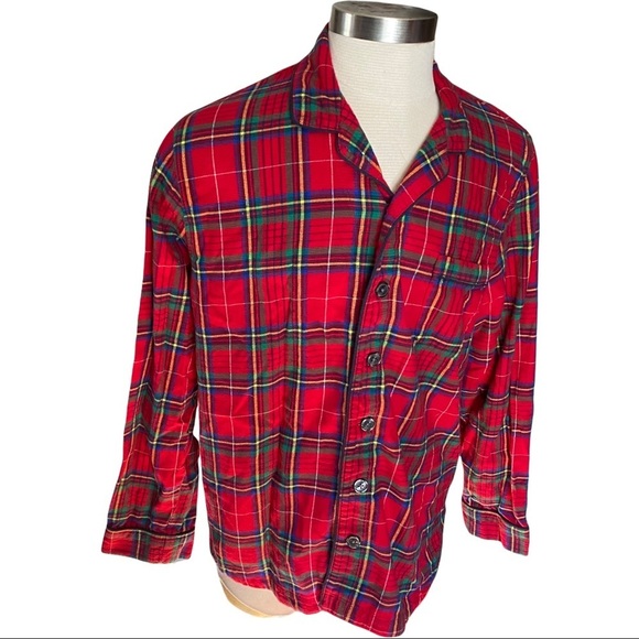 Land’s End Button Front Super Soft Cotton Red Green Orange Plaid Shirt Men’s LT - Picture 1 of 11